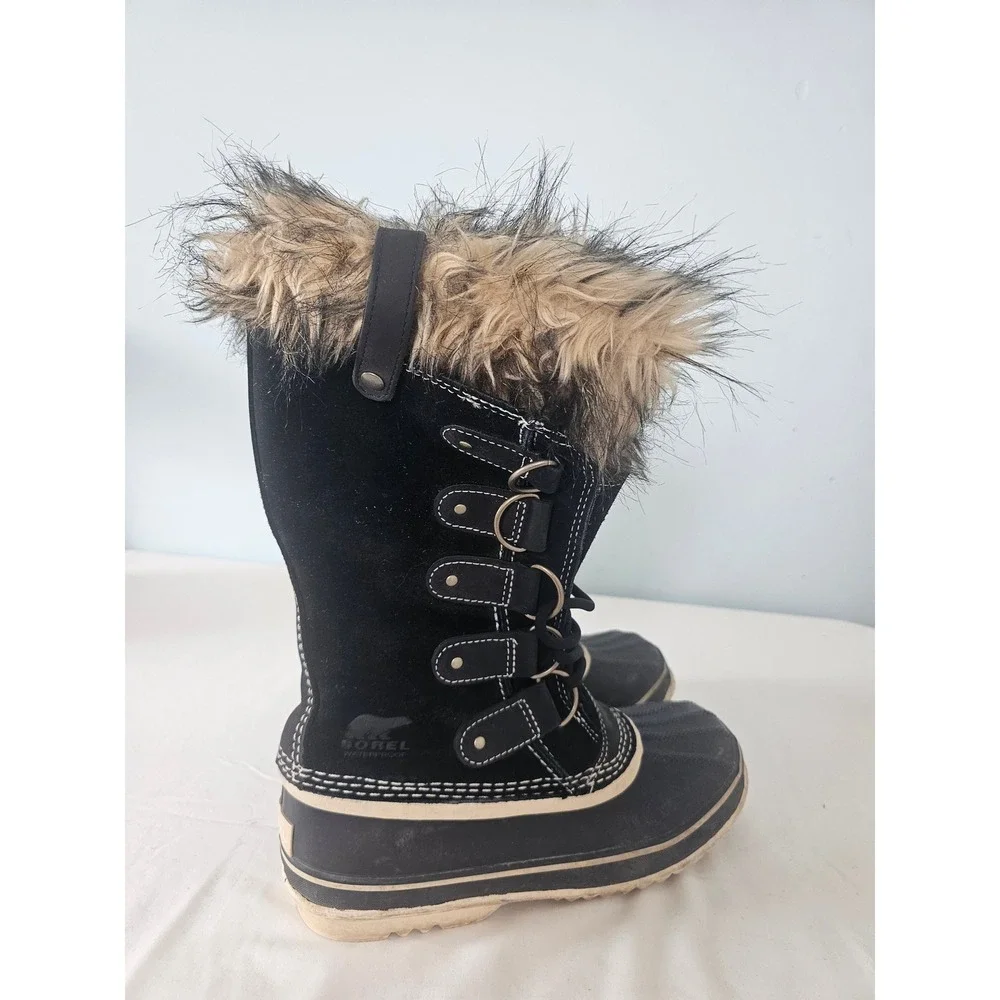 Sorel Joan of Arctic Snow Boot Women 8 Black Faux Fur Waterproof NL1540